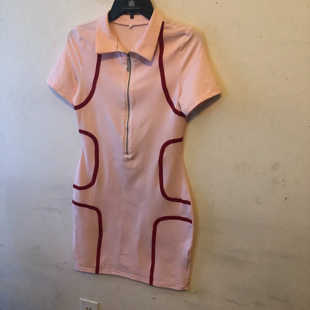 Large Bodycon  Pink with Burgundy Mini Dress